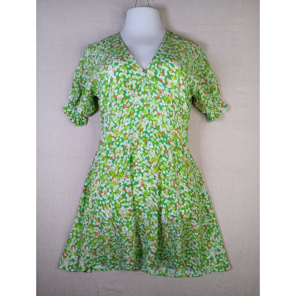 Faithfull The Brand La Belle Mini Dress Size 6 Green Floral Tieback EUC